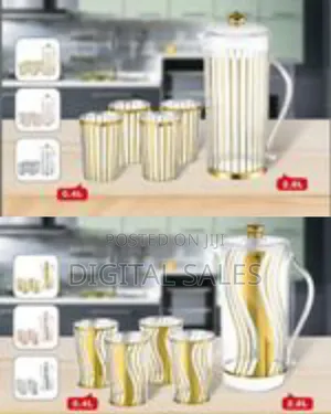 4 Pieces of Melamine Juice Tumblers Cups and 1piece Jug Gold Design