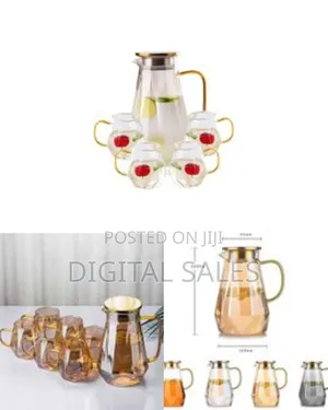 Borosilicate Glass Hot and Cold Water Pitcher With 6 Ice Tea and Juice