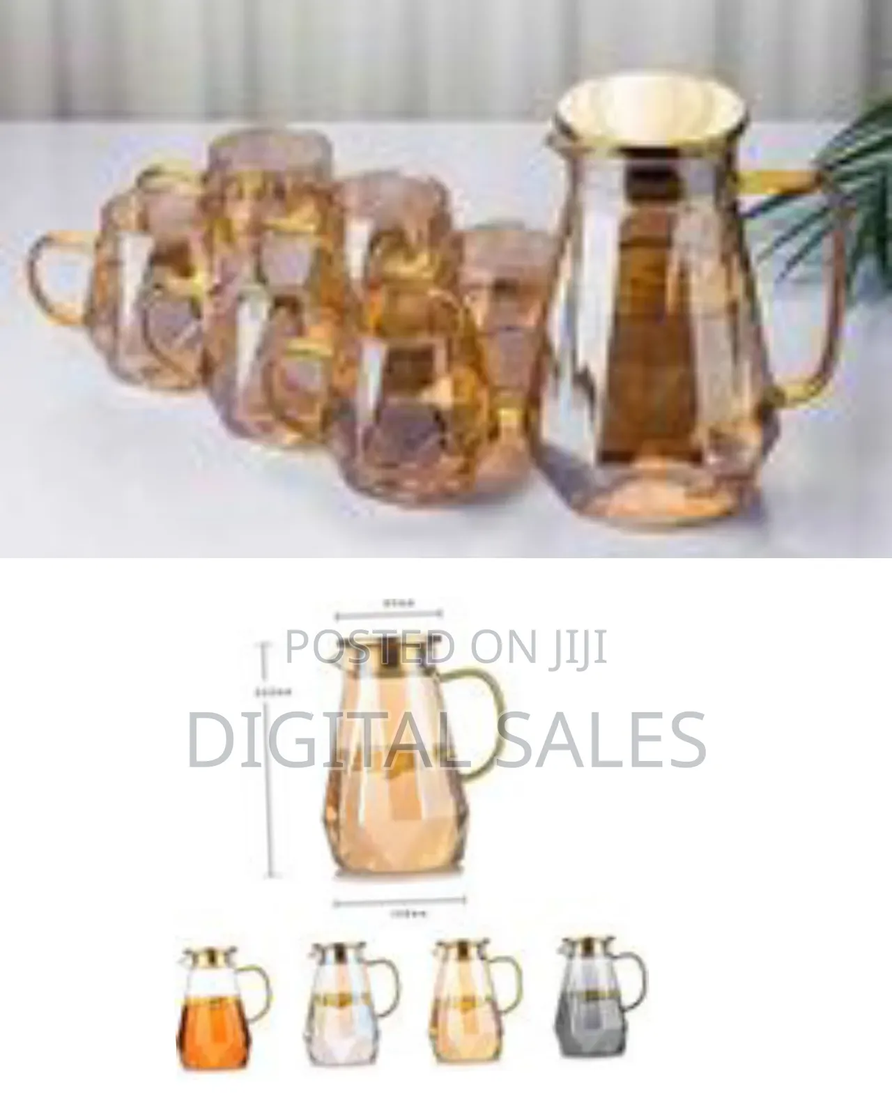 Borosilicate Glass Hot and Cold Water Pitcher With 6 Ice Tea and Juice