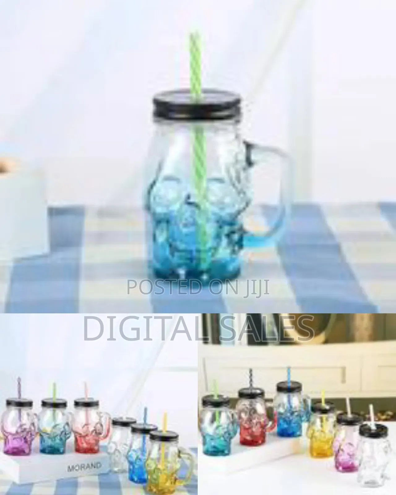6 Set 500ml Halloween Skull Mason Jars Clear Glass Tumbler Wine
