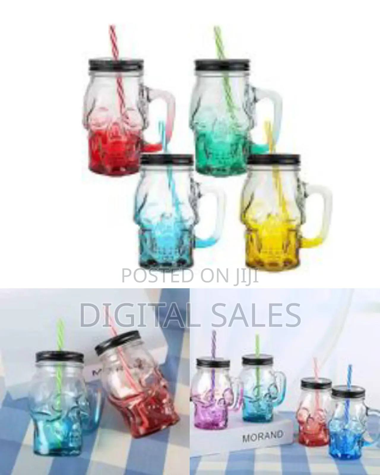 6 Set 500ml Halloween Skull Mason Jars Clear Glass Tumbler Wine