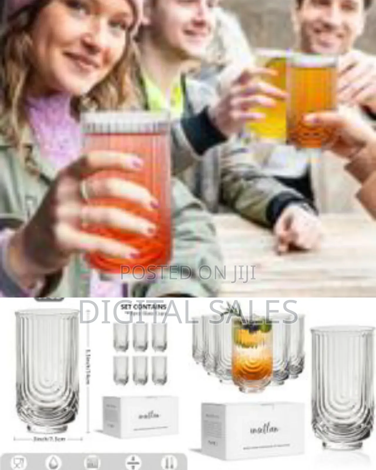 Set of 6 Juice Water Drinking Glasses, Arch Design Cocktail Glasses