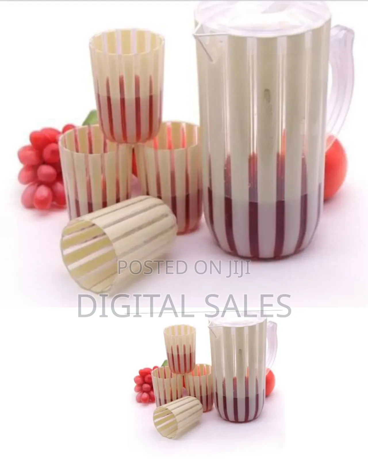 4 Piece Plastic Juice Tumbler Cups and 1piece Jug Water Set