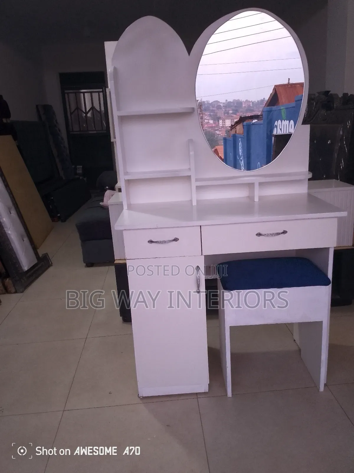 White Dressing Table With Oval Mirror