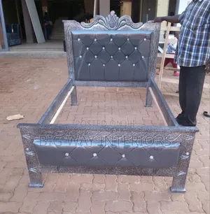 Four by Six Fabric Gray Leather Bed