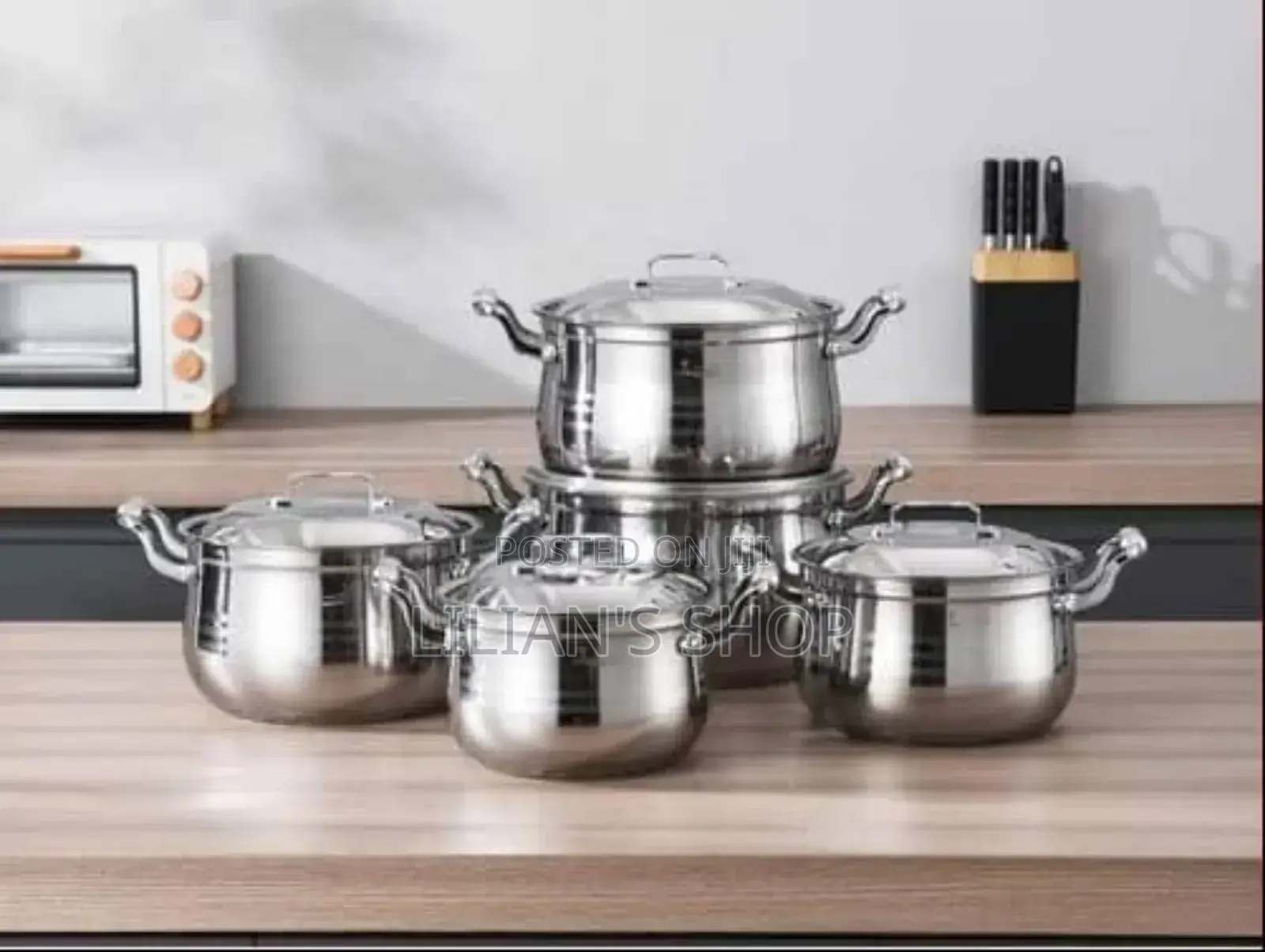 10 Pc 16,18, 20,22,24cm Stainless Steel Saucepans Cooking Pots-Silver