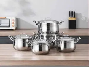 10 Pc 16,18, 20,22,24cm Stainless Steel Saucepans Cooking Pots-Silver