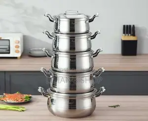 10 Pc 16,18, 20,22,24cm Stainless Steel Saucepans Cooking Pots-Silver
