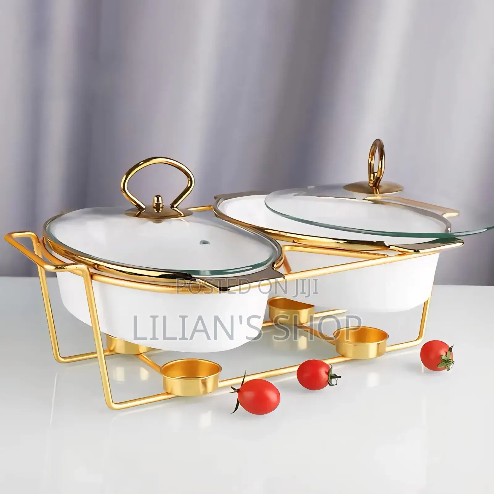 Ceramic Chafing Dishes With a Golden Stand