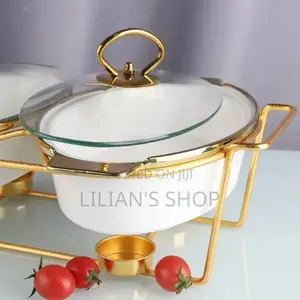 Ceramic Chafing Dishes With a Golden Stand