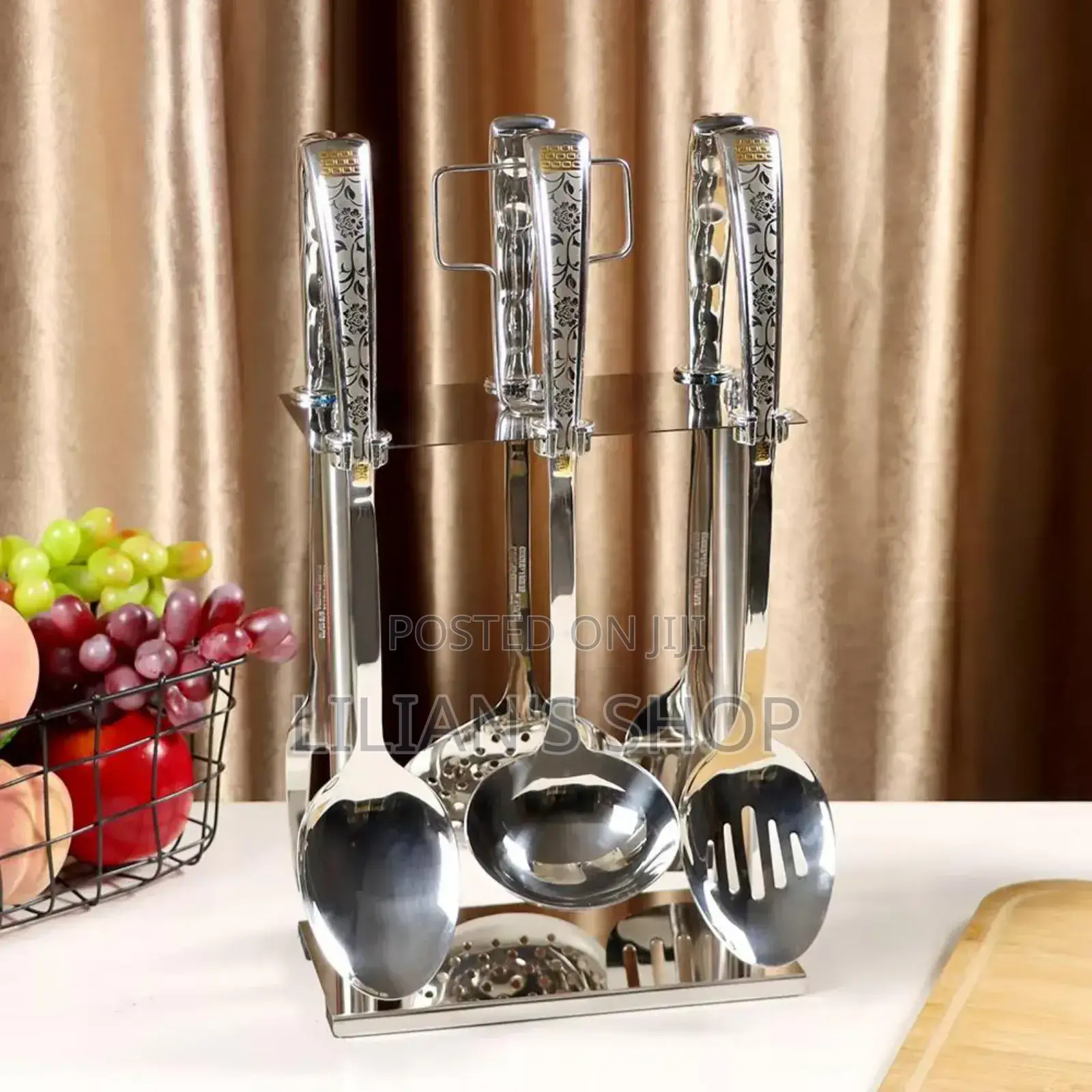 Stainless Steel Kitchen Utensil Set With a Stand