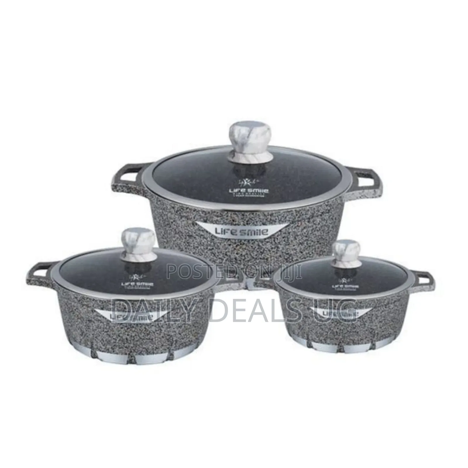 Life Smile 3 Piece Lifesmile Non-Stick Saucepan Cookware Pots, Grey