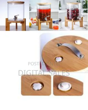 5 L Glass Drinks Dispenser Jar With Tap, Spigot, Lid and Wooden Stand