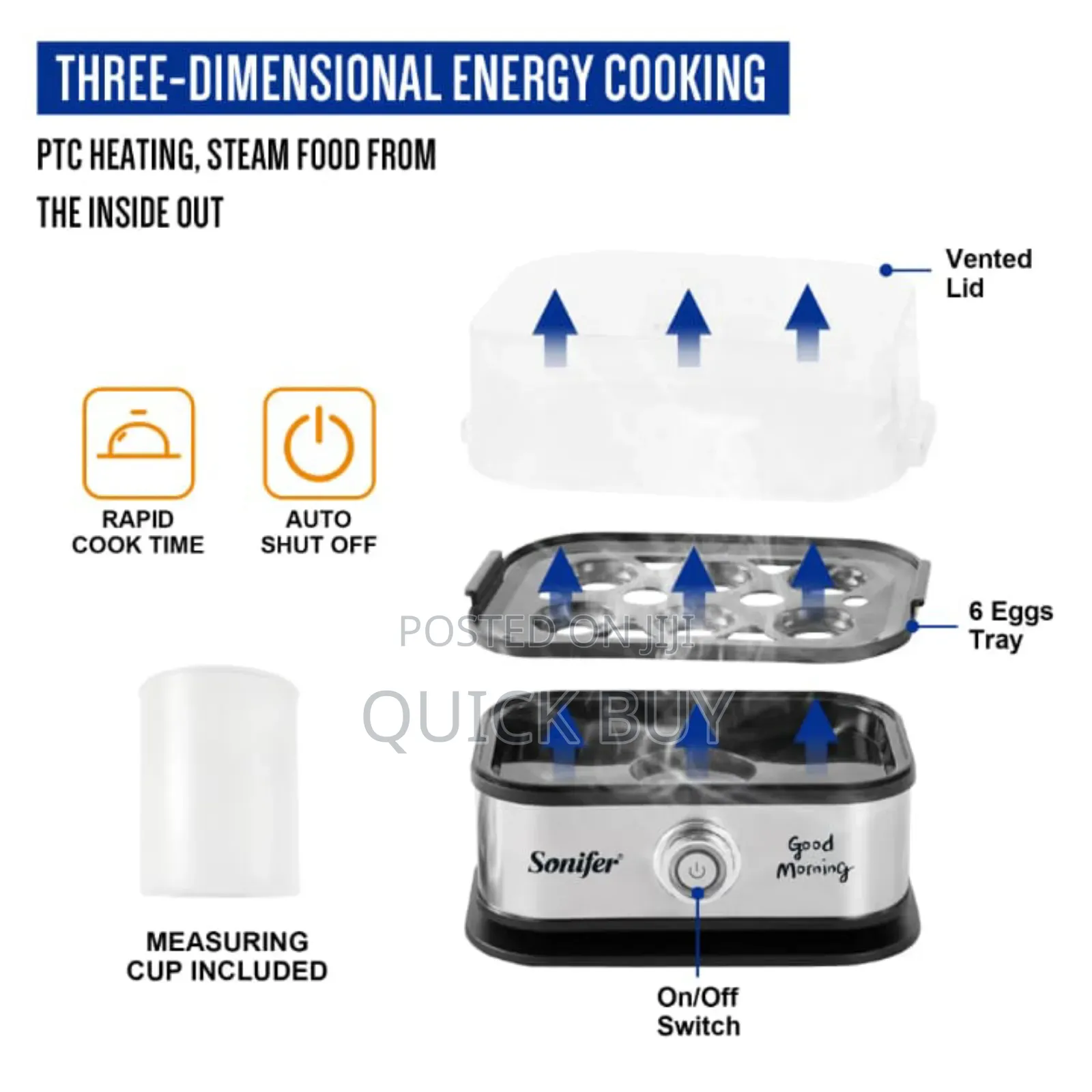 Sonifer Sf-1510 Mini Electric Egg Cooker, a Fast 6-Egg Steamer Boiler.