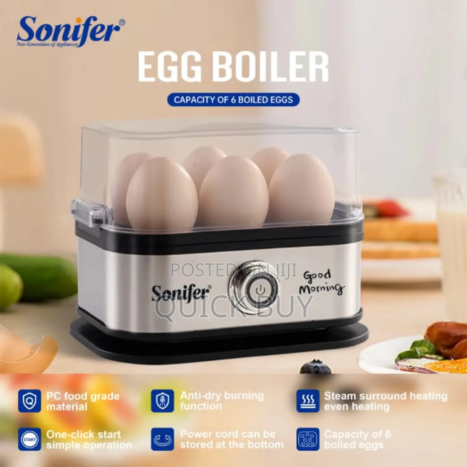 Sonifer Sf-1510 Mini Electric Egg Cooker, a Fast 6-Egg Steamer Boiler.