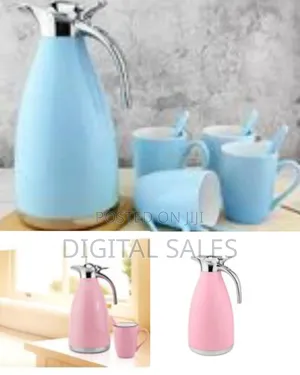 2.1quart Vacuum Flask 12oz Ceramic Mug Set, 9pcs Colored Stainless