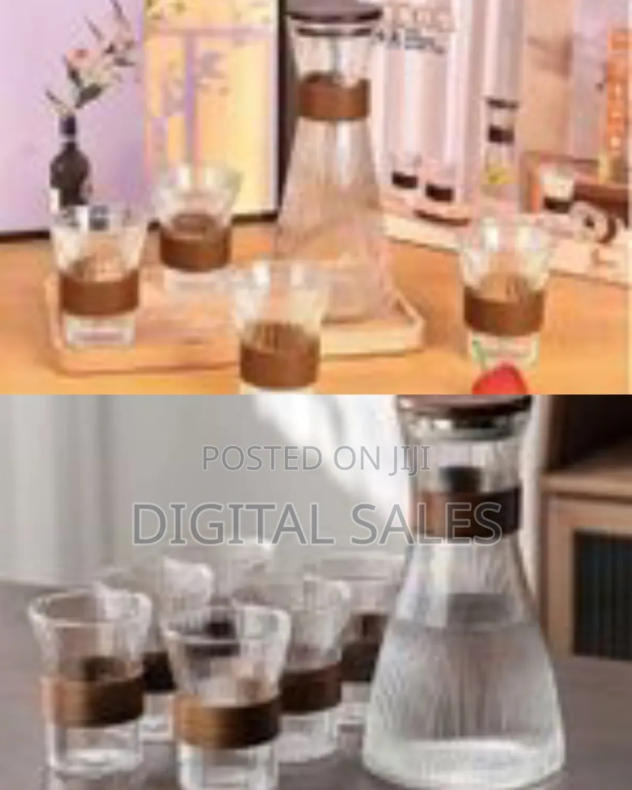 Ribbed Glass Pitcher Set With 6 Cups, Elegant Juice Milk Cold Carafe