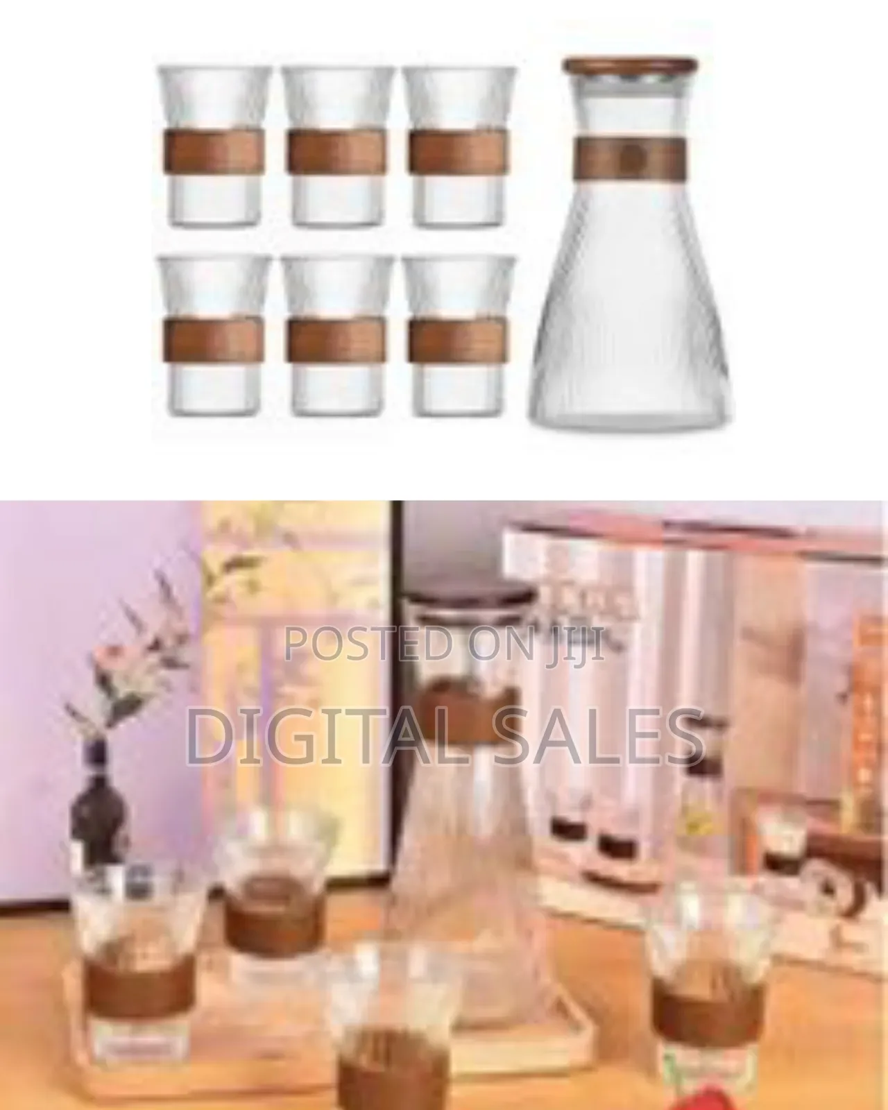 Ribbed Glass Pitcher Set With 6 Cups, Elegant Juice Milk Cold Carafe