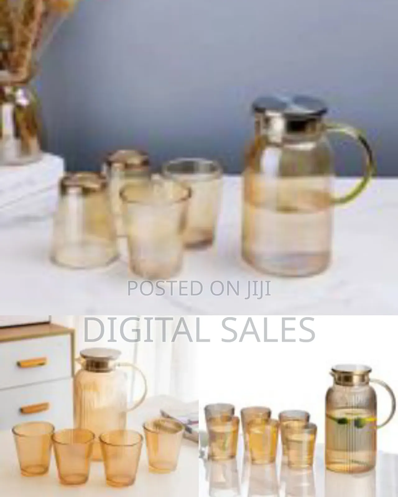 Set of 7 Piece 1 Borosilicate Juice Jug Beverage Water Carafe Kettle
