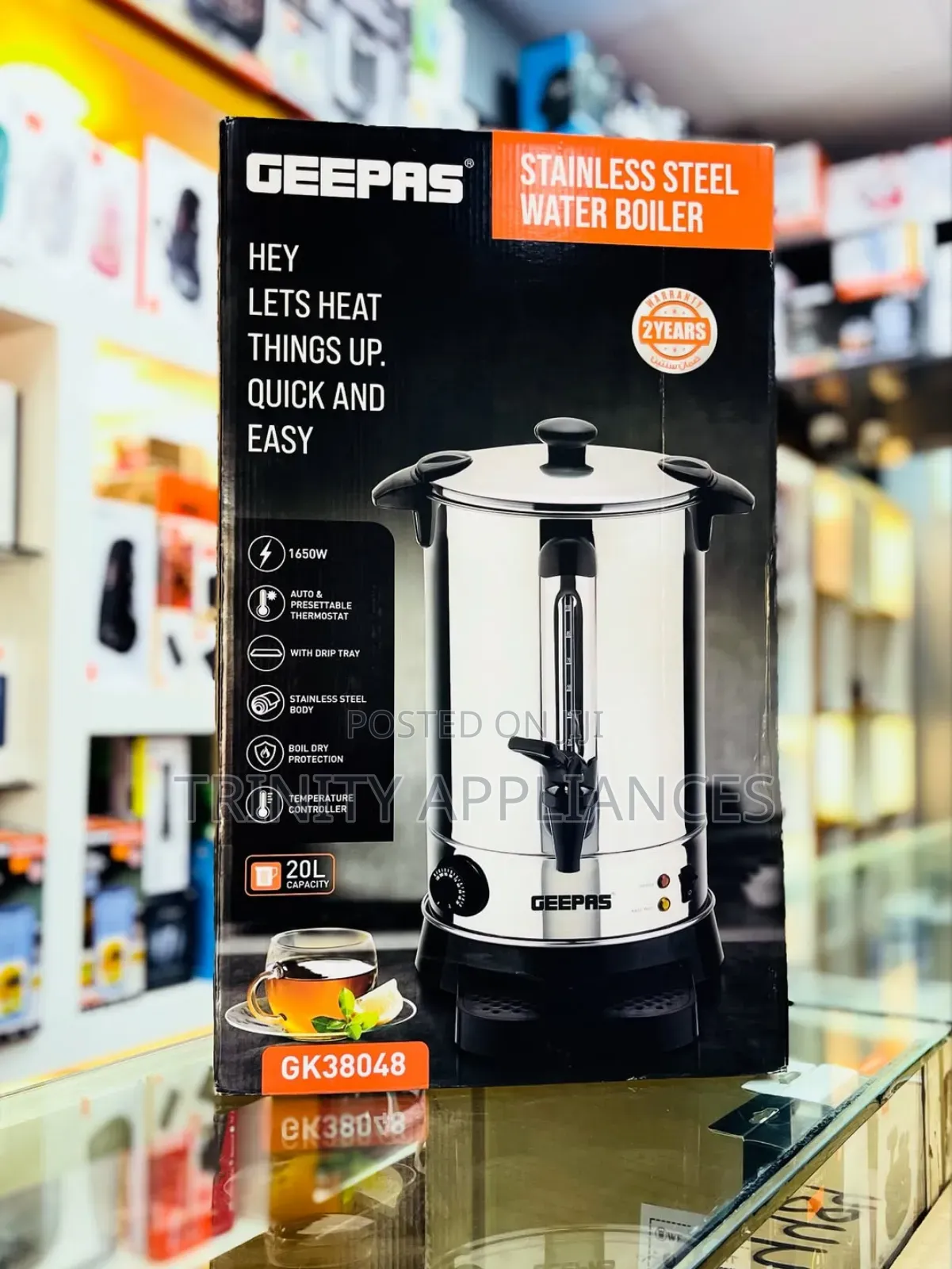 Geepas 20 Litres Stainless Steel Water Boiler Gk38048