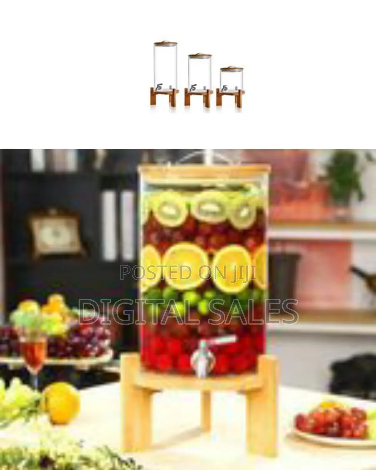 7l Glass Drinks Dispenser Jar With Tap, Spigot, Lid and Wooden Stand