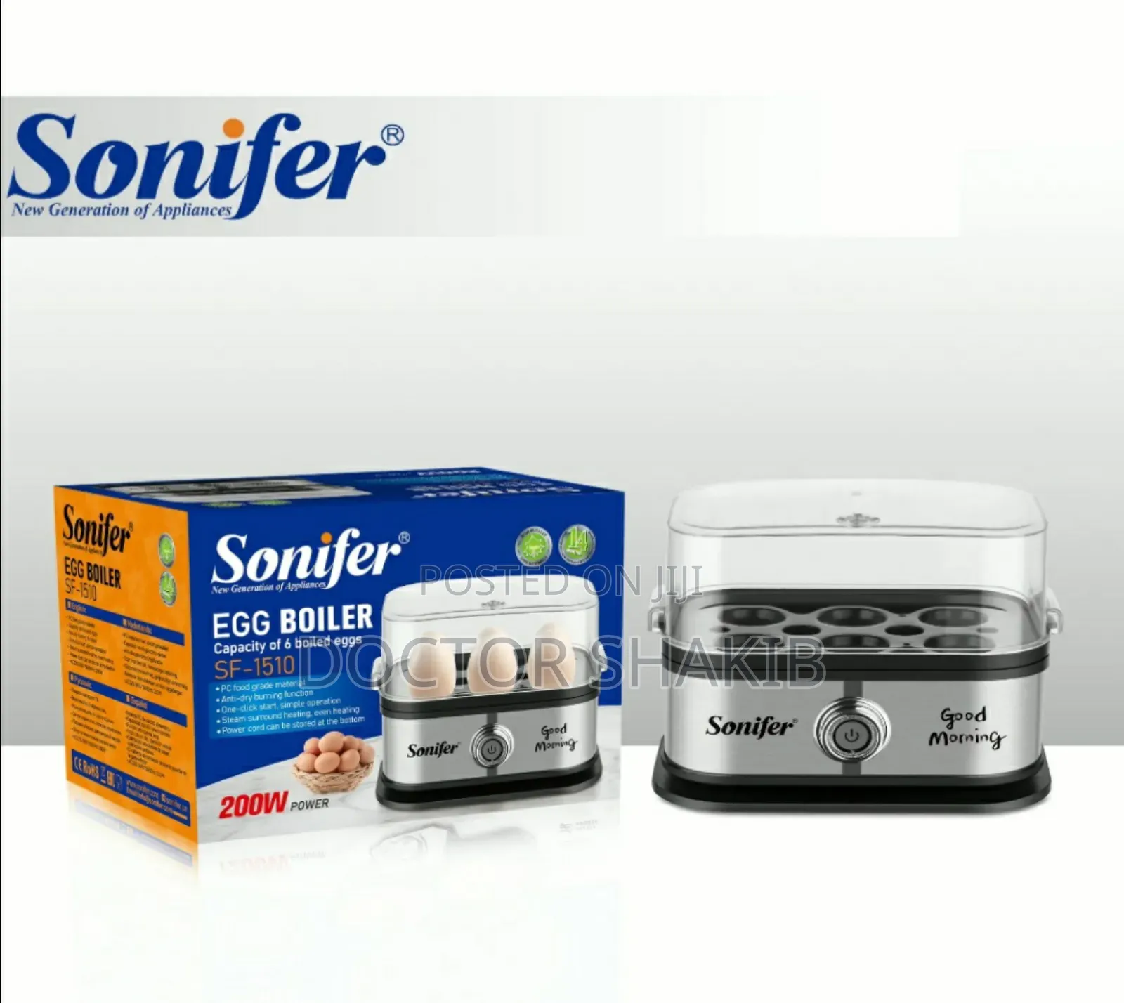 Sonifer Sf-1510 Mini Electric Egg Cooker, a Fast 6-Egg Steamer Boiler