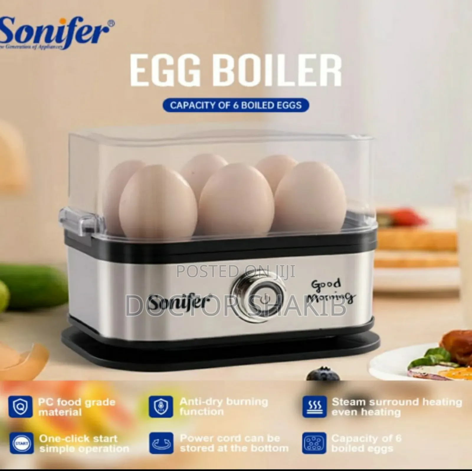 Sonifer Sf-1510 Mini Electric Egg Cooker, a Fast 6-Egg Steamer Boiler