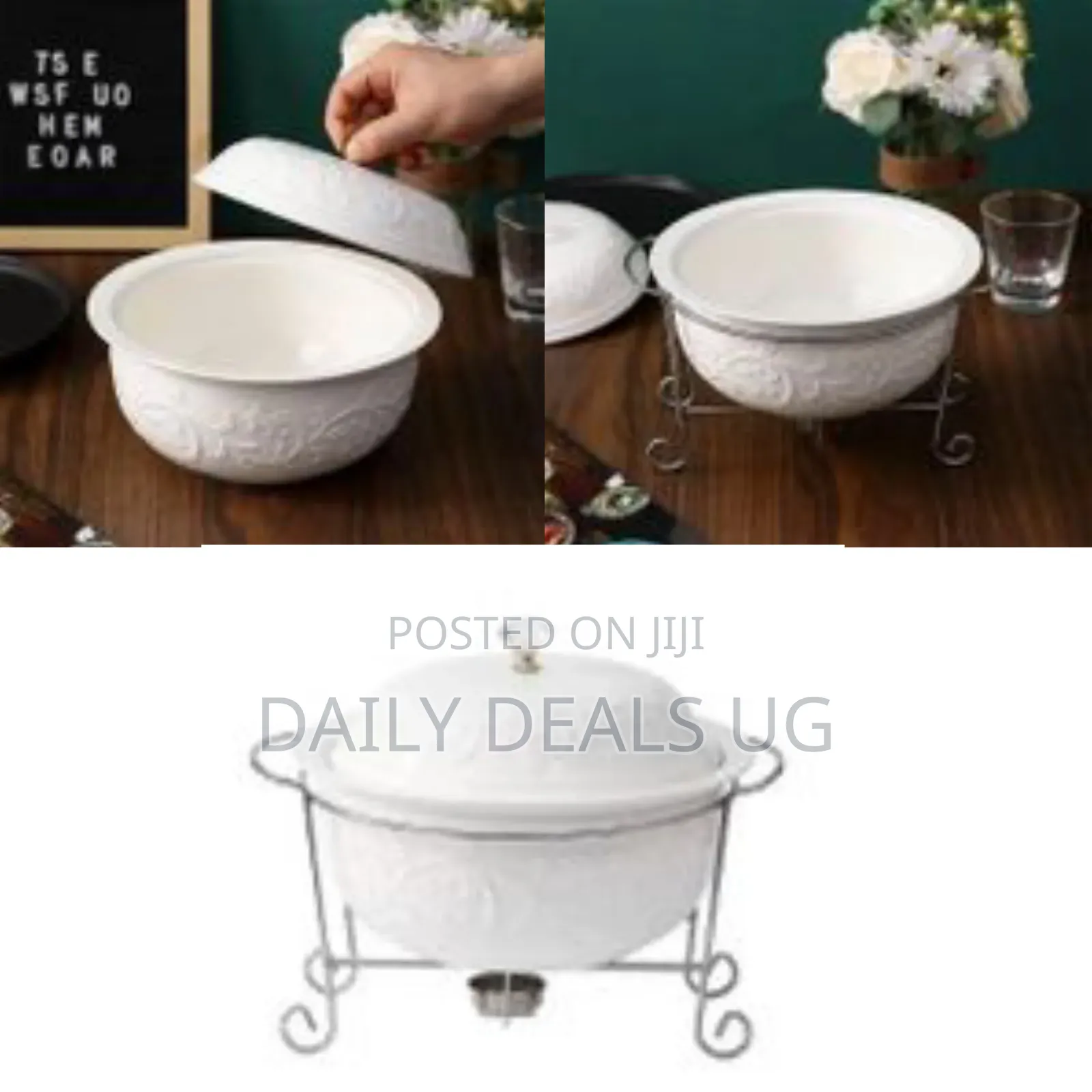 3 Pieces of Round Chafing Dish Buffet Set Ceramics Food Warmer Chafer