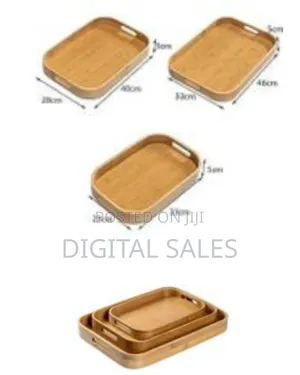 3 Piece of Food Tray Bamboo Rectangle Serving Tray Wood Plate Tea Food