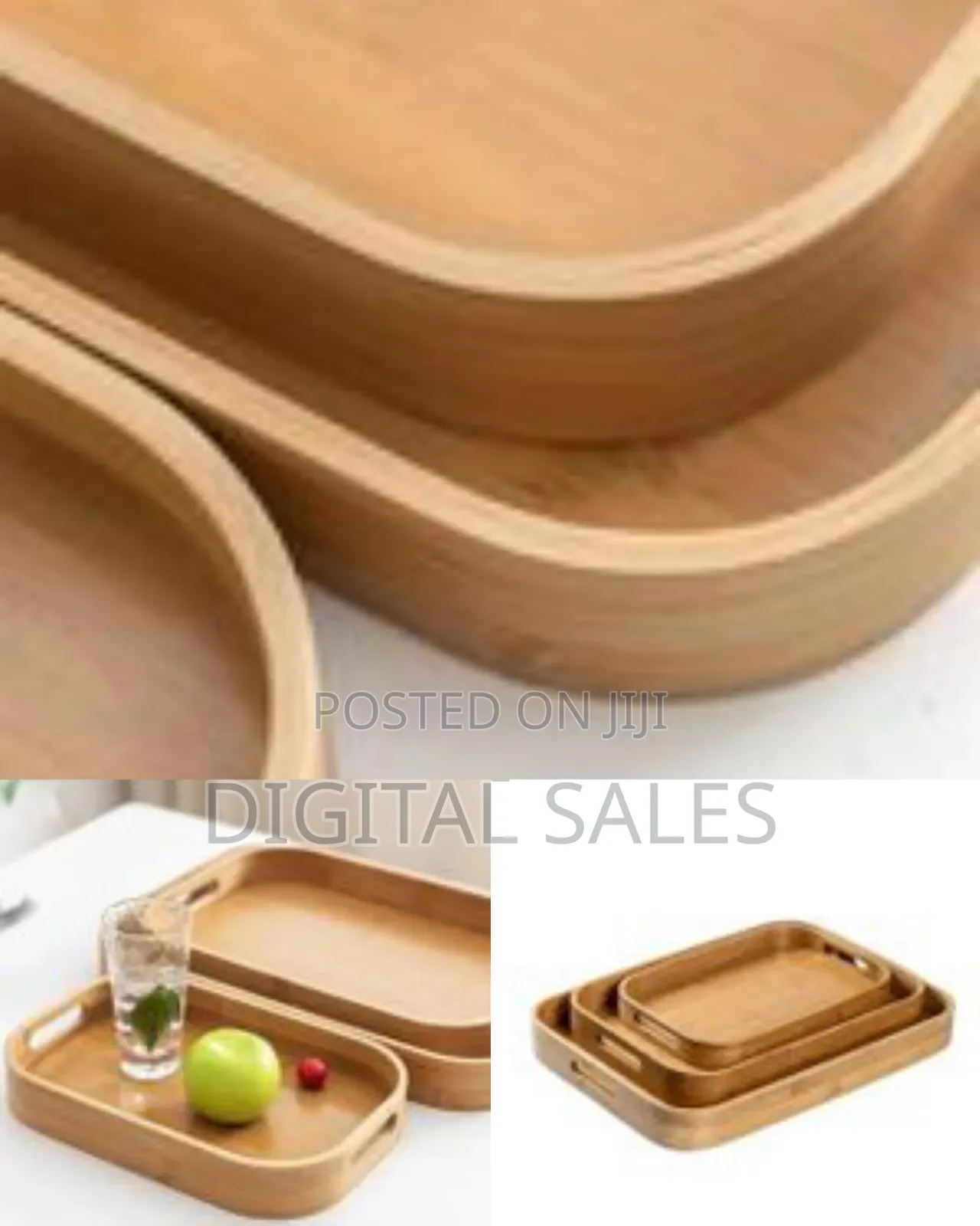3 Piece of Food Tray Bamboo Rectangle Serving Tray Wood Plate Tea Food