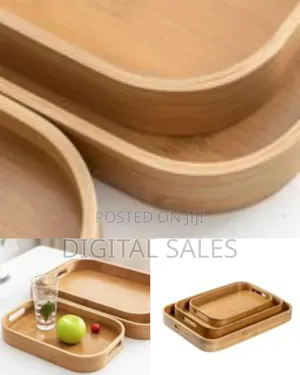 3 Piece of Food Tray Bamboo Rectangle Serving Tray Wood Plate Tea Food