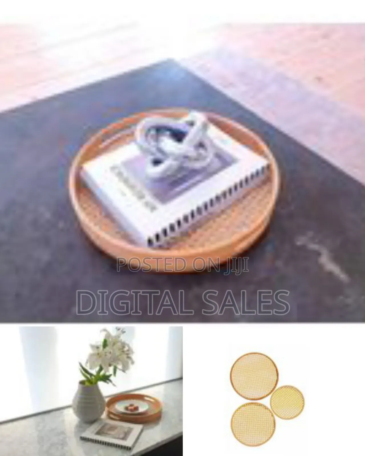 Bamboo Weaving Sieve Wooden Round Serving Tray Set of 3pcs Decoration