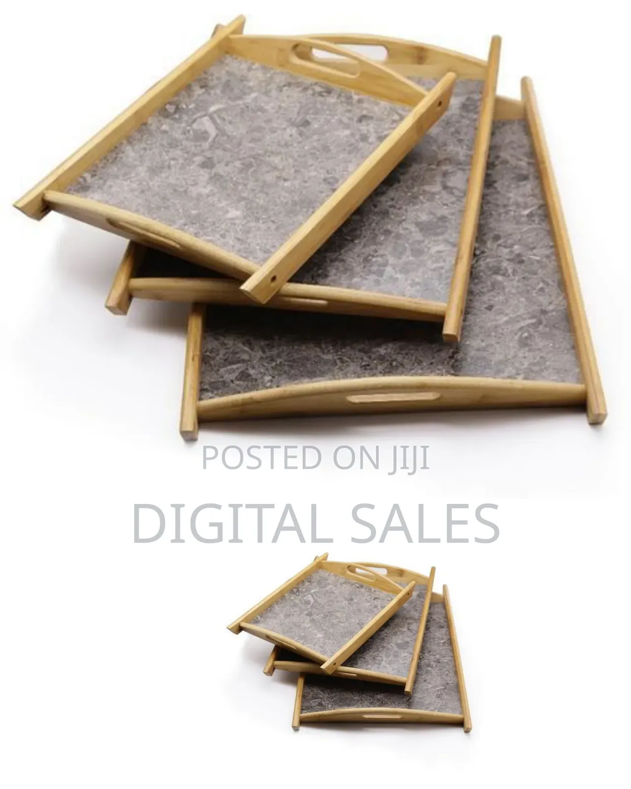 Tray 3 Piece Heavy Marble, Bamboo Wooden Servingtrays,