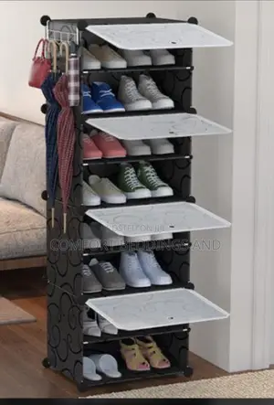 Single Column Plastic Shoe Rack Black