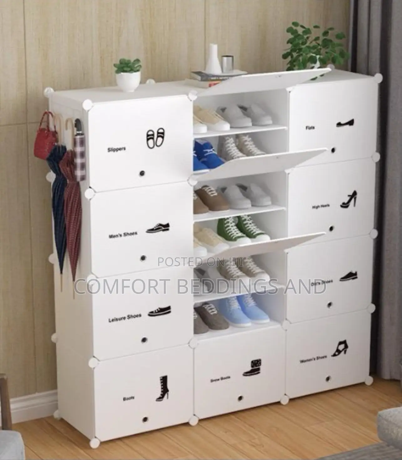 Three Column Plastic Shoe Rack White