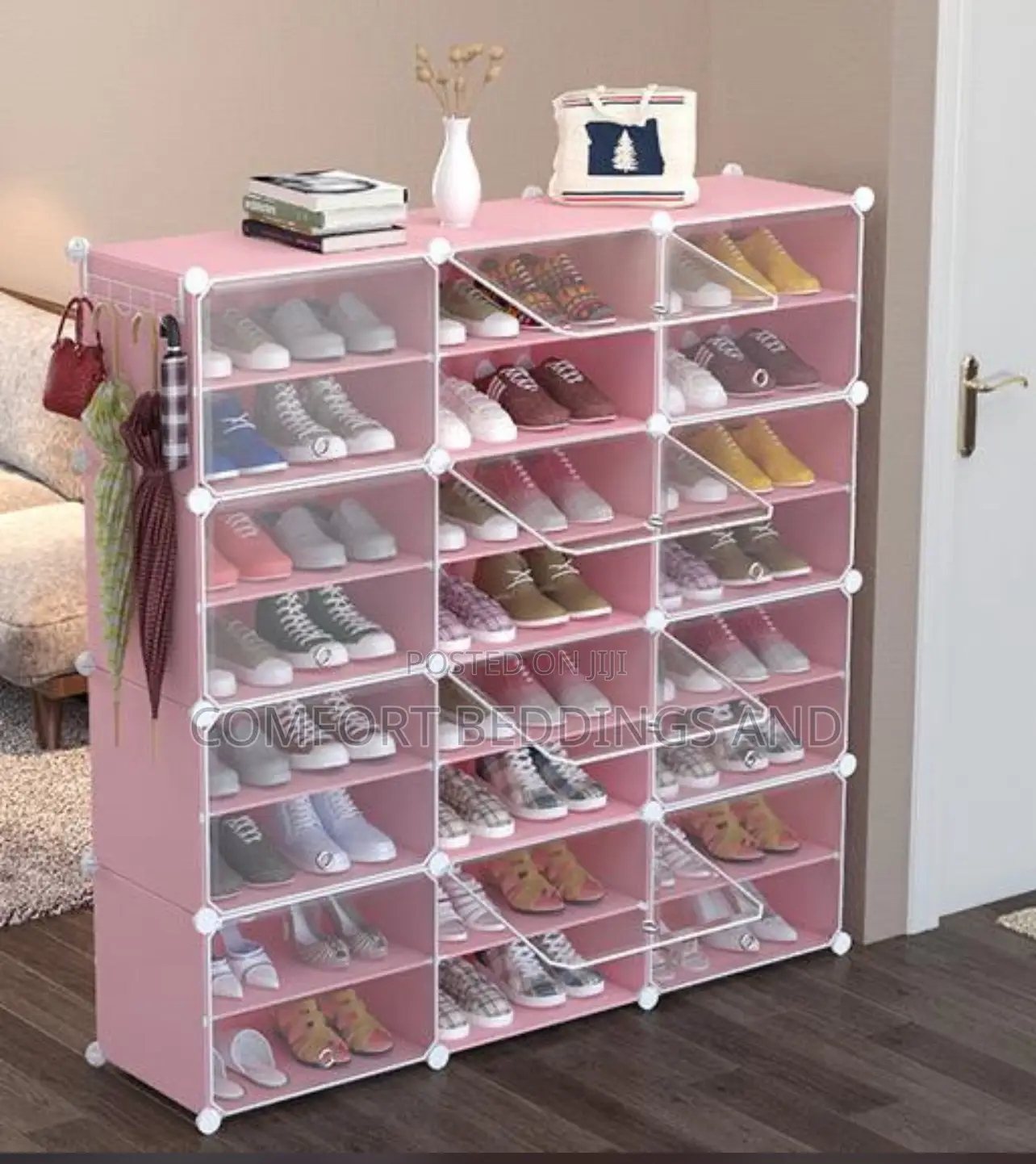 Three Column Plastic Shoe Rack Pink