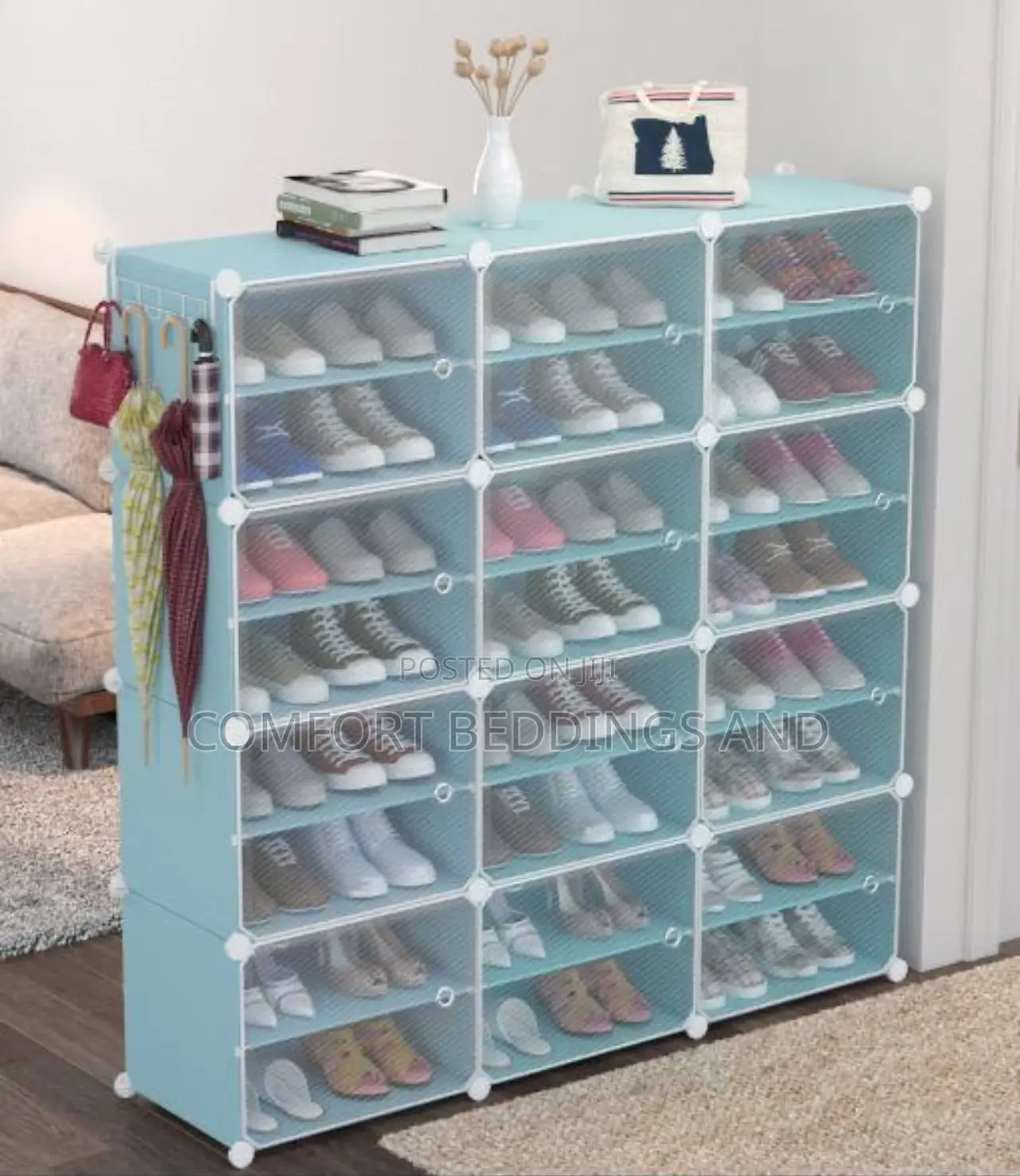 Three Column Plastic Shoe Rack Blue