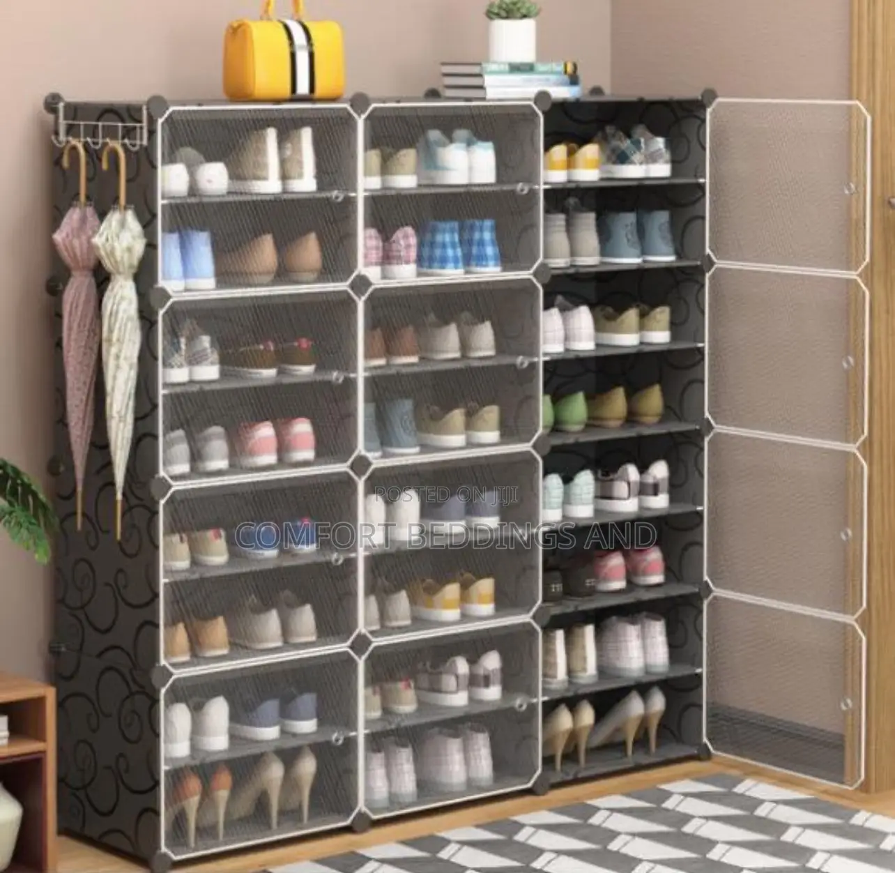 Three Column Plastic Shoe Rack Black