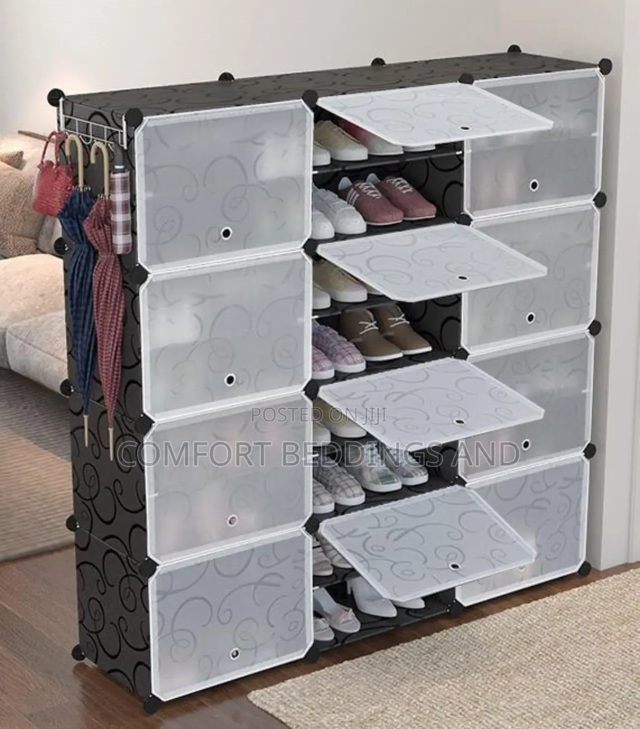 Three Column Plastic Shoe Rack Black