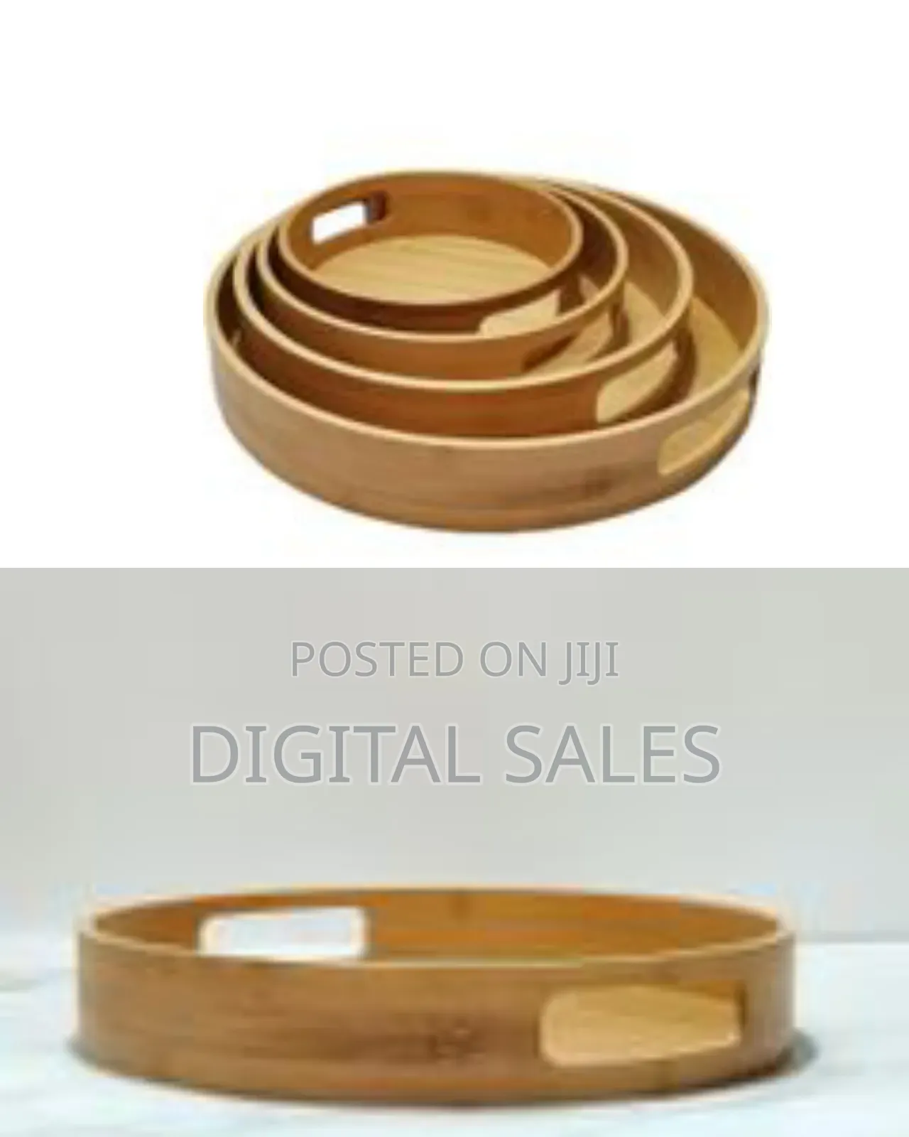 Set of 3 Bamboo Wood Natural Round Party Bar Serving Trays