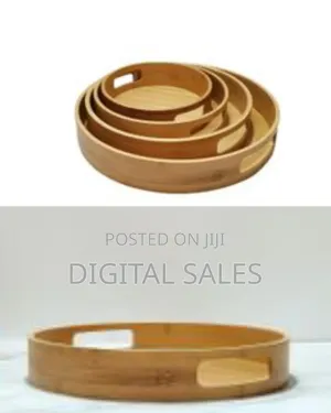 Set of 3 Bamboo Wood Natural Round Party Bar Serving Trays