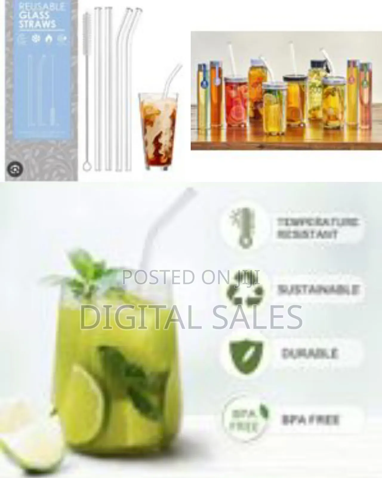 Glass Straw With Straw Cleaning Brush 4 Glass Straws Transparent