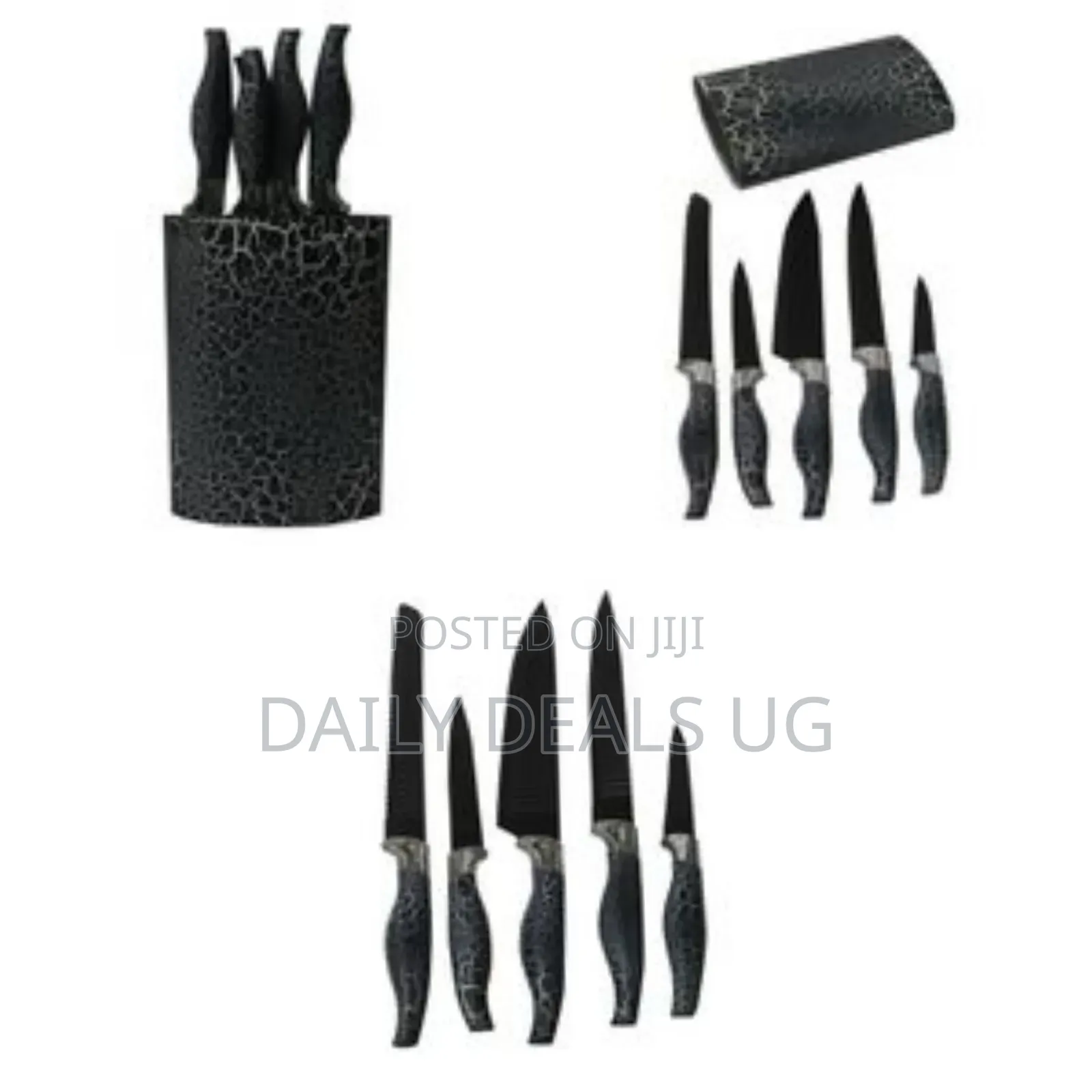 6 Piece Non Stick Knife Set on a Wooden Stand-Black