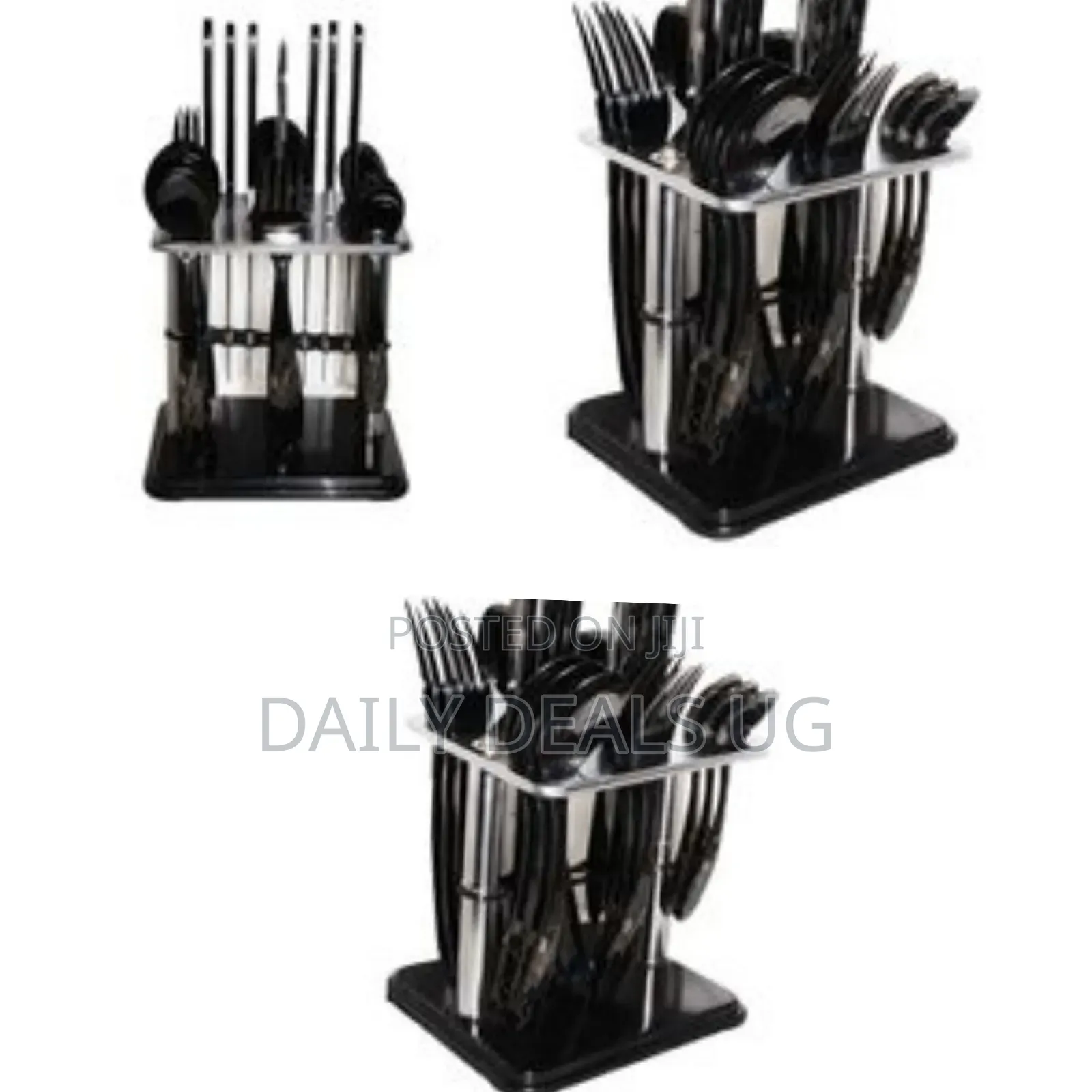 24pcs Cutlery (Forks,Spoons Knieves) With a Stand - Black