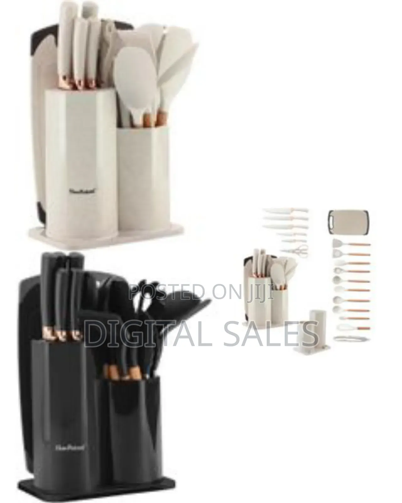 Haus Roland 19 Pieces Knife Set for Kitchen, Includes Tongs, Spoon