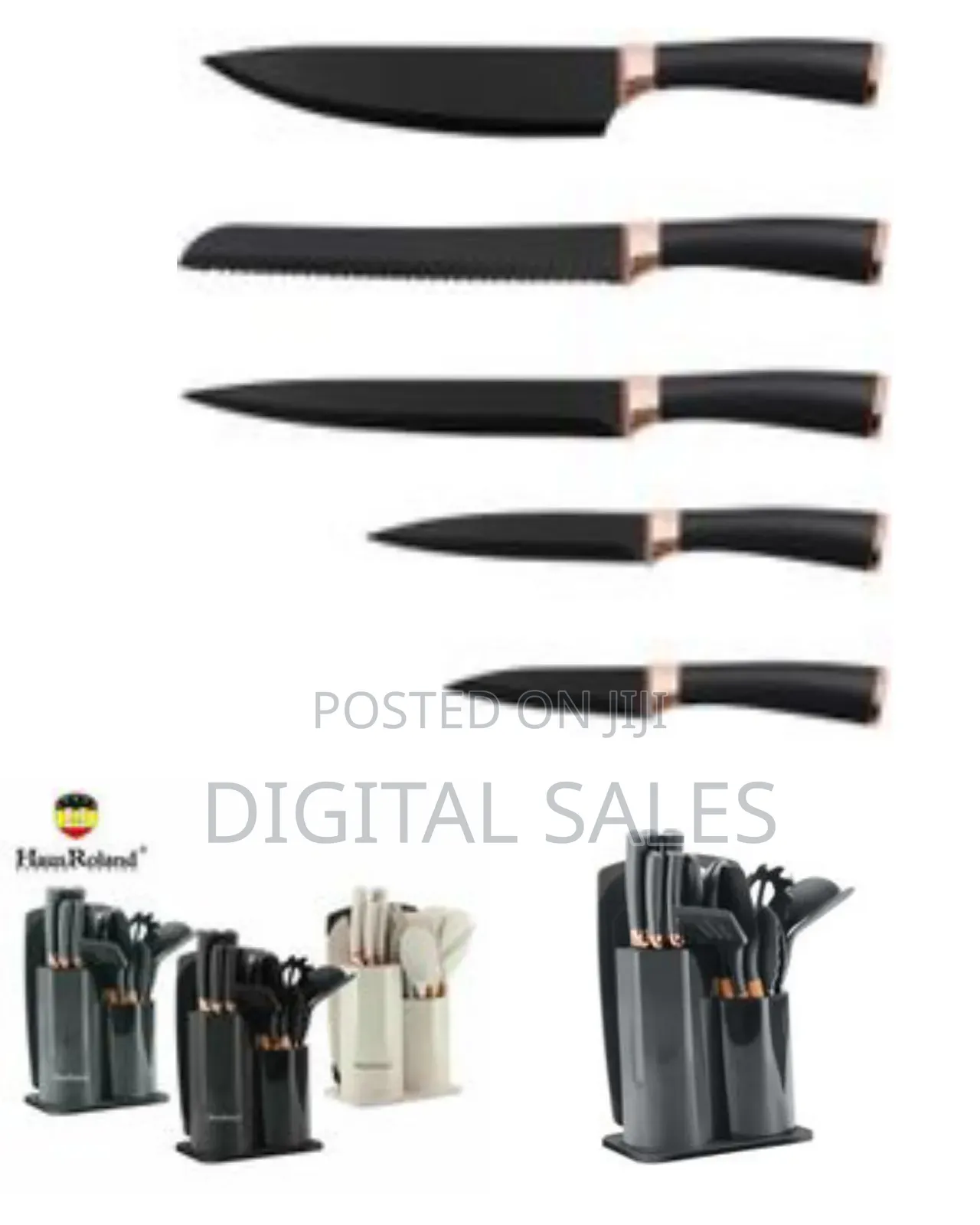 Haus Roland 19 Pieces Knife Set for Kitchen, Includes Tongs, Spoon