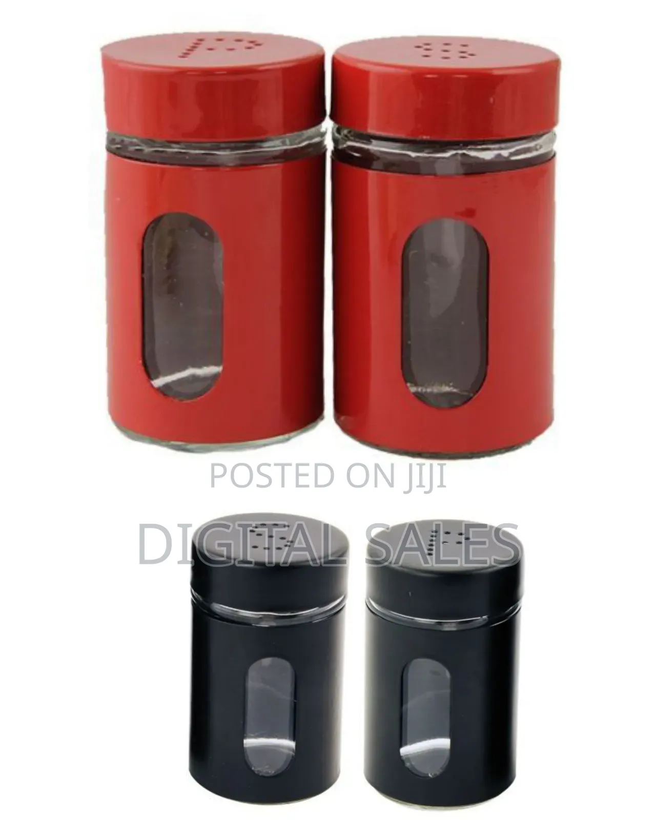 2 Pc Steel and Glass Pepper and Salt Shaker-Red