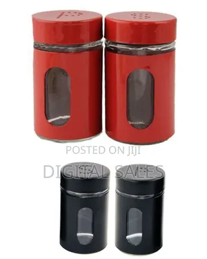 2 Pc Steel and Glass Pepper and Salt Shaker-Red