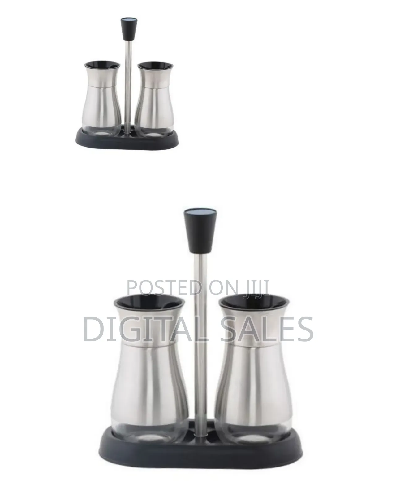 2 Pc Steel and Glass Pepper and Salt Shaker Set
