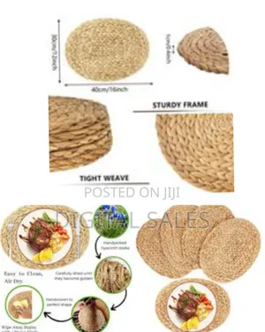 6 Pieces of Oval Woven Placemats, Natural Water Hyacinth Placemats